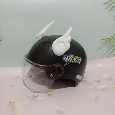 GB Certified Electric Vehicle Helmet Motosiklet kaskı (dəbilqə) - harley-style-matte-black-high-definition-short-white-wings-adult-model-comes-with-lightning-stickers