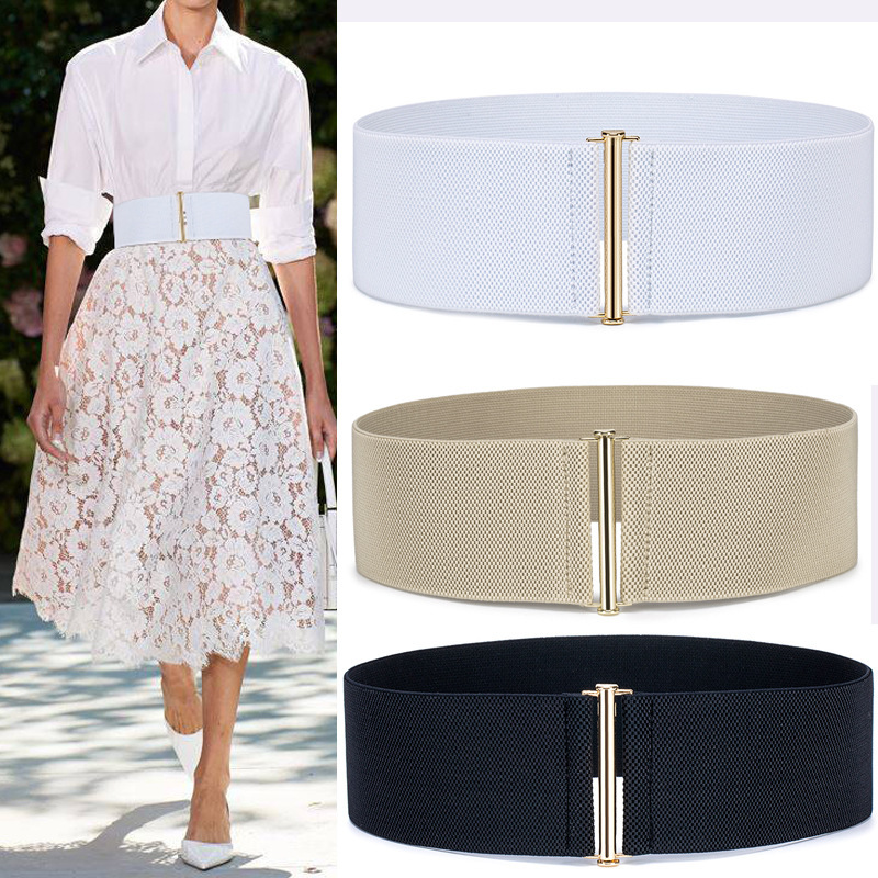 European and American Style Women's Wide Leather Belt, High-End Decorative Accessory for Coats and down Jackets, Elastic Waistband, White