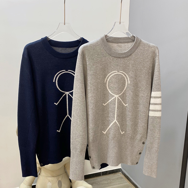 Autumn 2024 New TB Sweater Men's and Women's Slim-fit Crewneck Pullover Four-bar Robot Knitwear