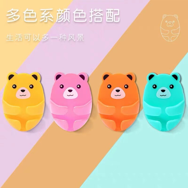 Hanging Plug Artifact Punch-free Powerful No-mark Cartoon Plug Hook Wall-mounted Kitchen Bear Plug Storage Hook