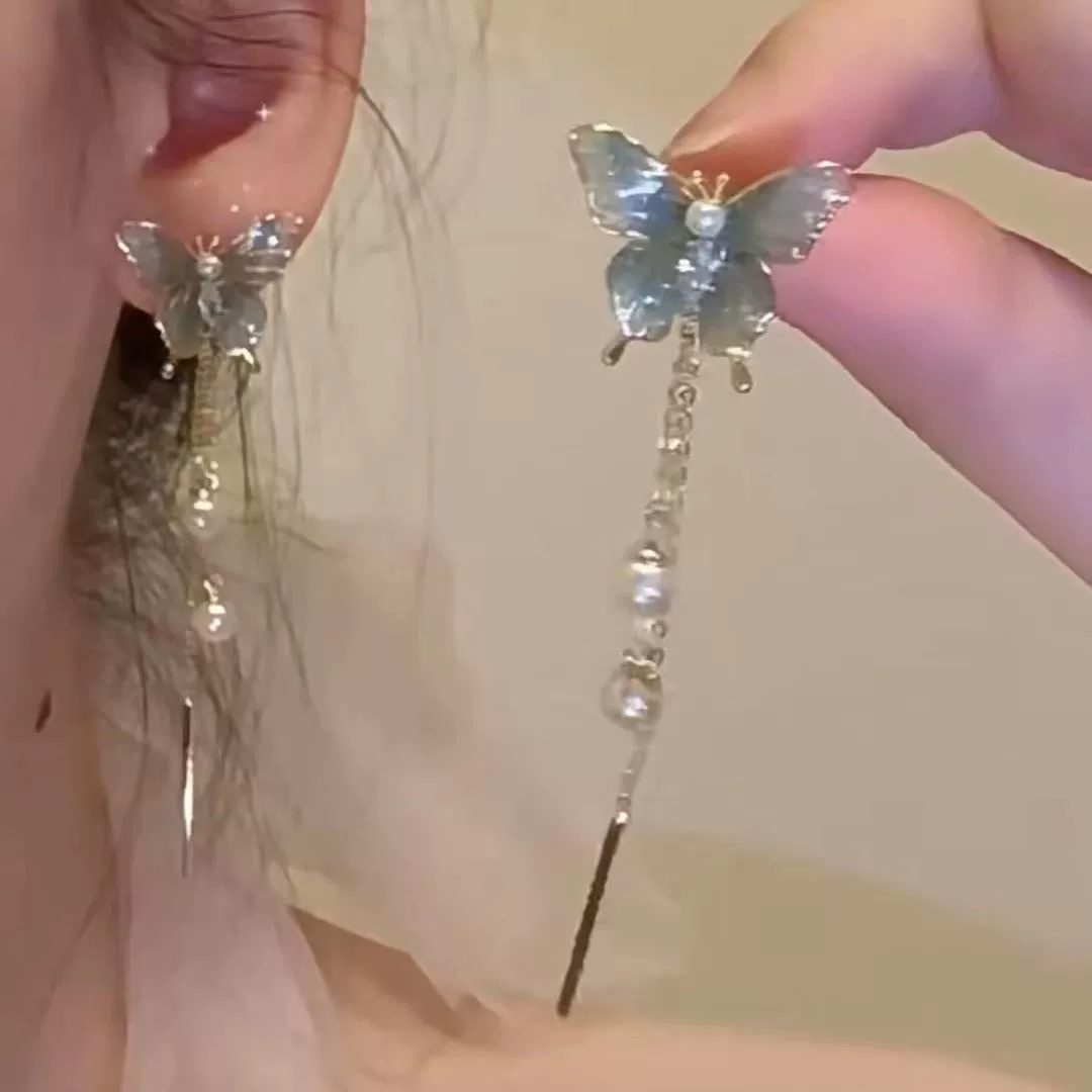 Fashionable metal earrings from pearl, light luxury style, gradient, 2023 collection, Chinese style