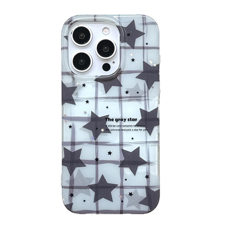 日韩ins细闪格纹星星适用iPhone17苹果16ProMax/15手机壳14新款女|undefined