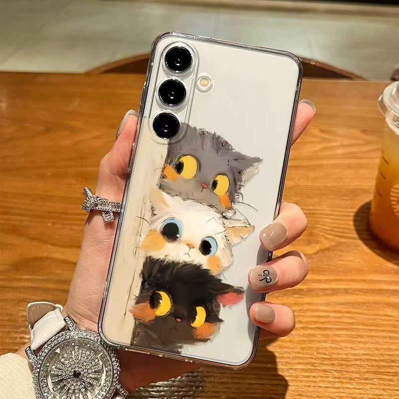 Suitable for Samsung A15/A55 Three Probe Cat S24Ultra/S23Fe Mobile Phone Case S22 Transparent A24/A23