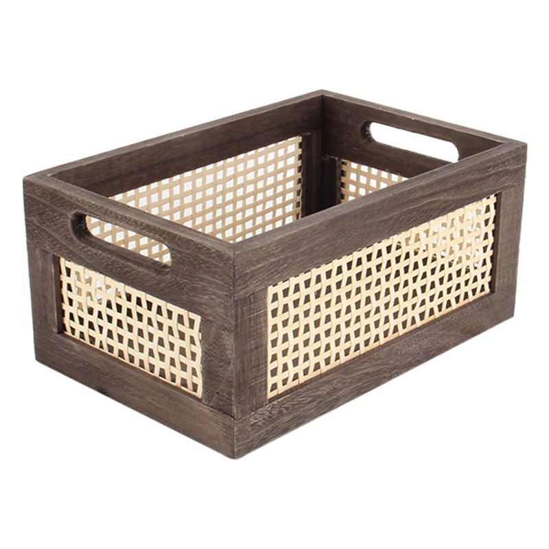 Cesta de almacenamiento de libros retro transfronteriza Cesta de almacenamiento de caja de madera de bambú de escritorio Cesta de almacenamiento Snacks Caja de almacenamiento de acabado de cosméticos