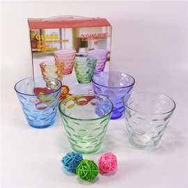 雨点杯炫彩玻璃杯两件套四件套六件套彩虹杯杯套装定促销广告杯