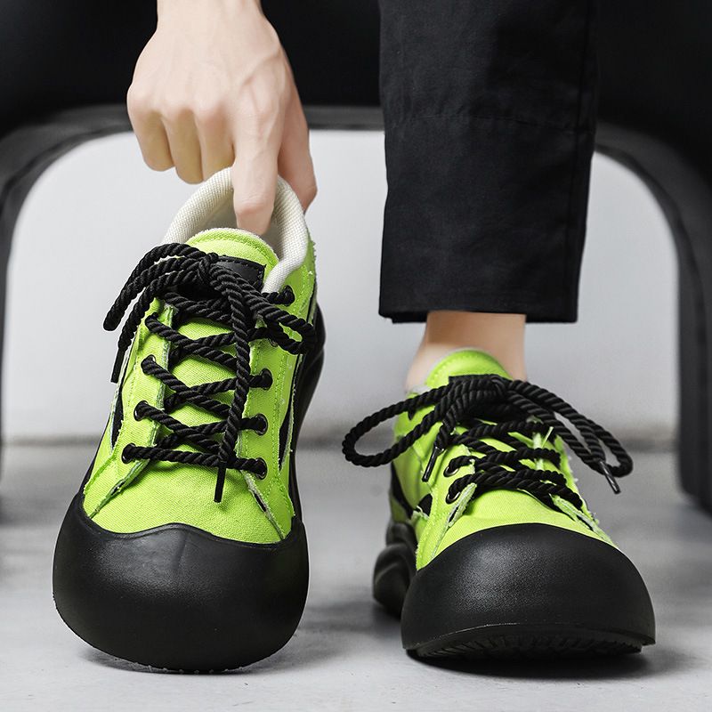 Zapatos de punta grande feos y lindos de nicho, zapatos de lona de otoño coreanos de suela gruesa con absorción de impactos, zapatos casuales bajos cómodos y versátiles