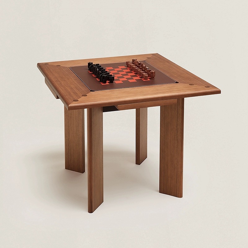 Mesa de ajedrez y cartas de madera maciza de nogal italiano, mesa de huevo de póquer informal para el hogar, mesa de cuero de silla de montar, mesa cuadrada, Amazon