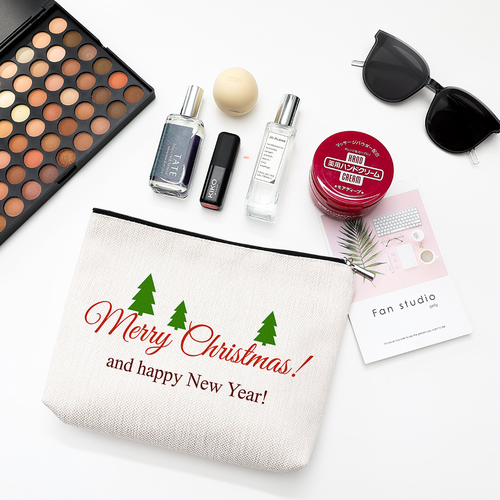 Bolsa de Almacenamiento de Cosméticos y Joyas de Algodón y Lino con Cierre y Estampado de Corazón para Navidad, de Amazon