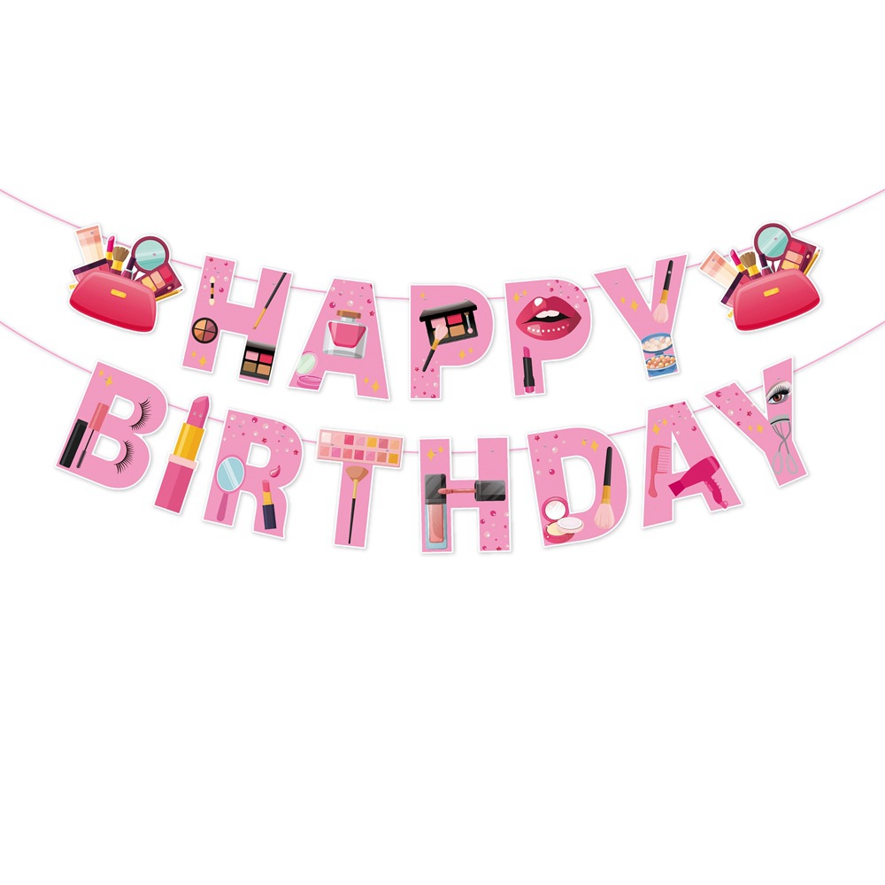 Nueva decoración de fiesta de cumpleaños maquillaje conjunto de temas de maquillaje decoración de fiesta de cumpleaños tarta de bandera