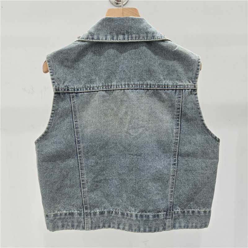 industria pesada diamante chaqueta denim mujer primavera y verano 2026 nuevo suelto delgado versátil chaleco sin mangas de mercadería europea