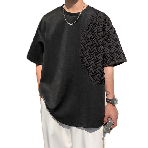 Men's Summer Trend Brand Instagram Heavyweight Short-Sleeve T-Shirt, Fashion Design Unique Loose Fit Half-Sleeve Top