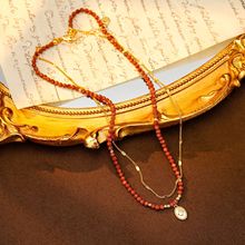 天然金沙石双层叠戴项链女款轻奢国潮精致毛衣链本命年送女友礼物