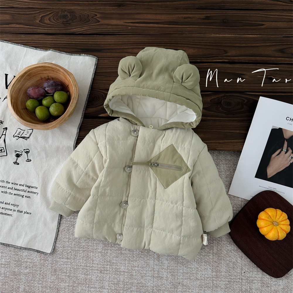 2024 nuevo bebé de invierno versión coreana estilo occidental bolsillo creativo cremallera engrosamiento cálido y cómodo traje de bebé suave