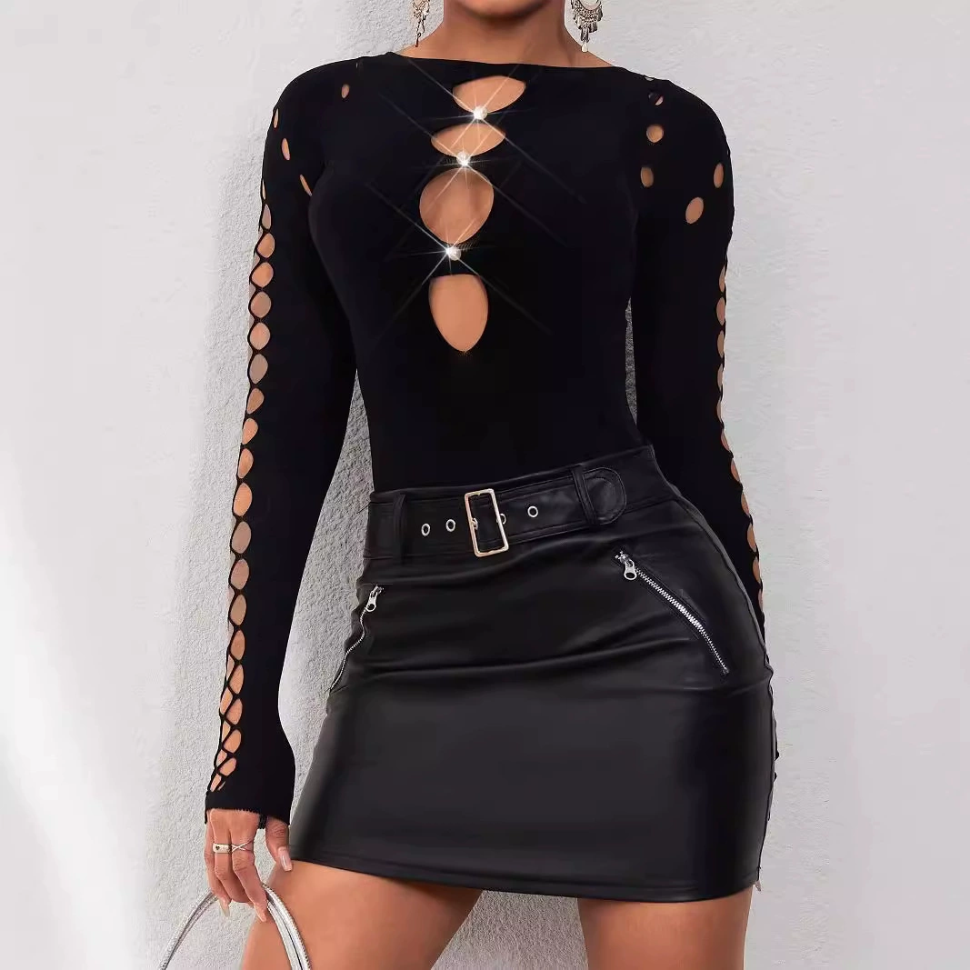 Сексуальный комбинезон с круглым вырезом и длинными рукавами в европейском и американском стиле на заказ для женщин, весенний уникальный топ для похудения талии.