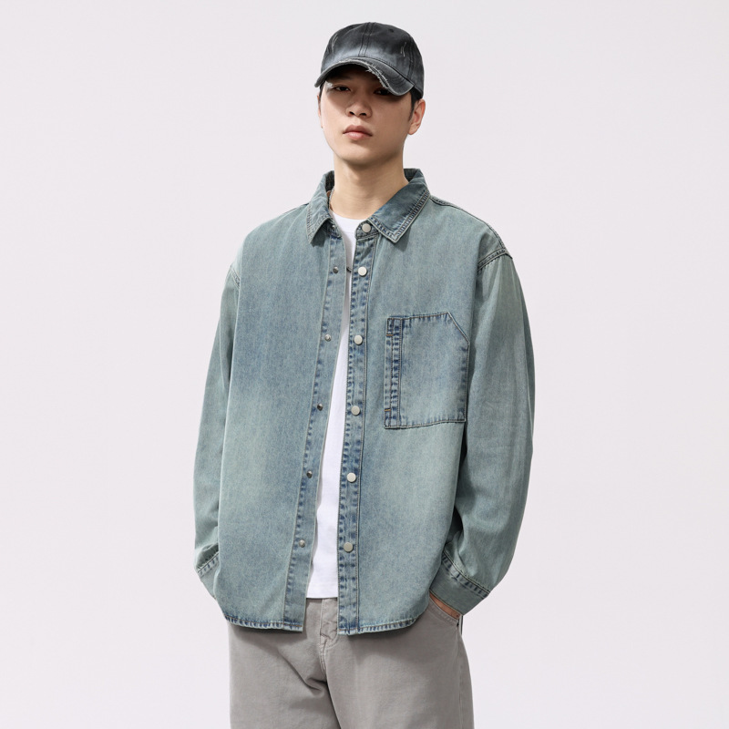Tencel Lyocell Denim Shirt Men's Spring and Summer American Style Retro Long Sleeve Shirt Thin Soft and Comfortable Top Tencel Lyocell Denim Shirt Men's Spring and Summer American Style Retro Long Sleeve Shirt Thin Soft and Comfortable Top
