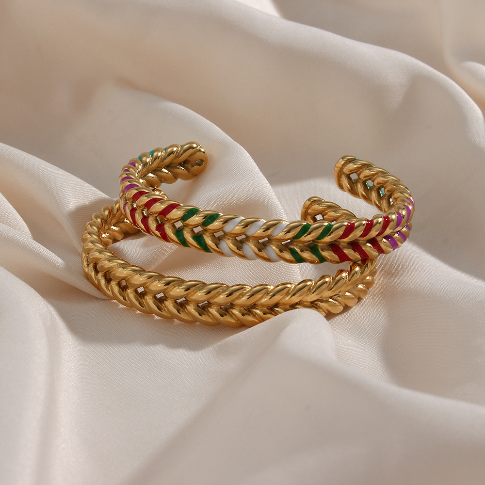 Simple Fashion Twist Wheat Pattern Woven Open Colorful Oil Stainless Steel Bracelet display picture 5