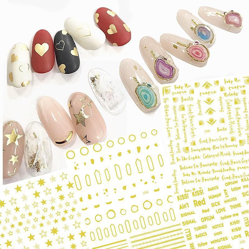 Japanese Nail Art Decorations Adhesive 3d Sticker Nail Bronzing Decal Five-pointed Star English Letter Feather Line