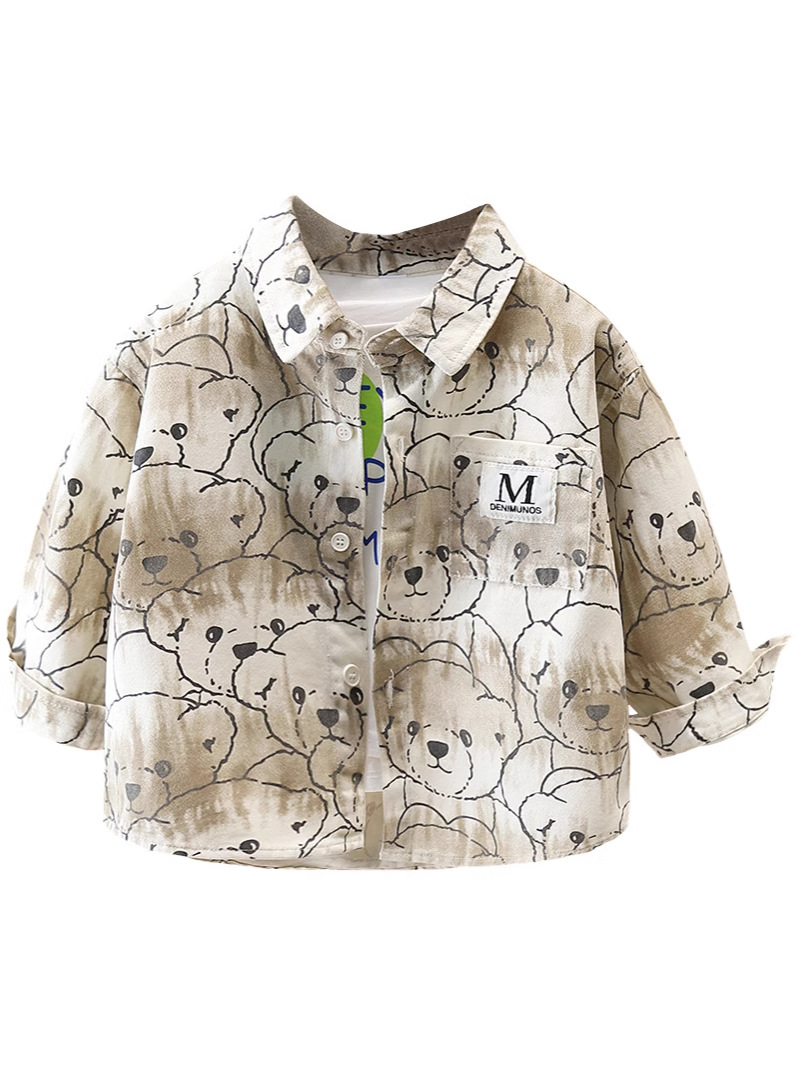 7635 Camisa de teñido anudado de oso para niños Camisa de primavera y otoño para niños guapos 2025 nueva ropa de primavera ropa de moda primavera