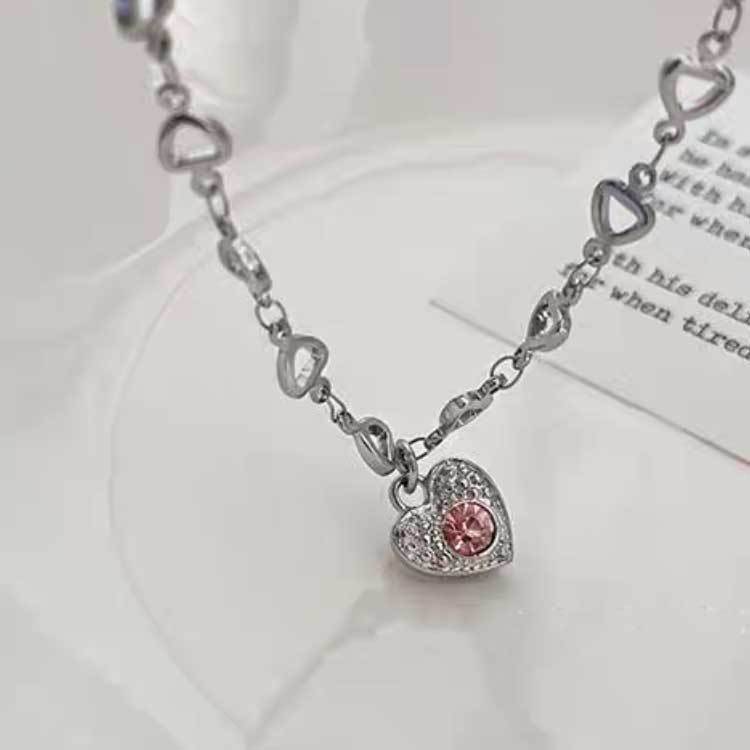 Fashion Heart Shape Copper Inlay Zircon Pendant Necklace 1 Piece