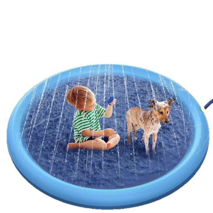 En stock suministro de PVC estera de pulverización de agua para mascotas antideslizante estera de pulverización de agua para mascotas juguetes de agua para mascotas estera de rociadores Fuente