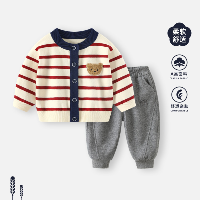Boys' Sweater Spring and Autumn New Style Baby Boy Spring Outfit Two-Piece Set Spring Children's Suit Cardigan Baby Jacket