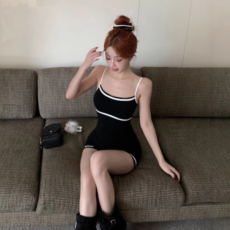 【Same Style as Ruth】Sweet and Cool Design Color-Block Strap Jumpsuit Slimming Bodysuit for Women Summer 【Same Style as Ruth】Sweet and Cool Design Color-Block Strap Jumpsuit Slimming Bodysuit for Women Summer