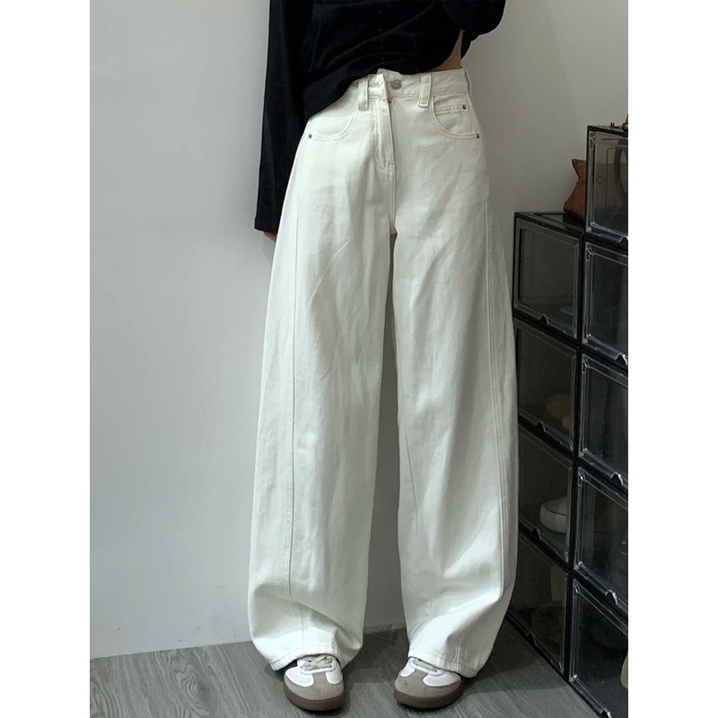 白パンツワイドレッグスモールソードパンツ2025新作ゆるい怠惰なスタイルライム型体型鎌パンツハイウエストジーンズ|undefined