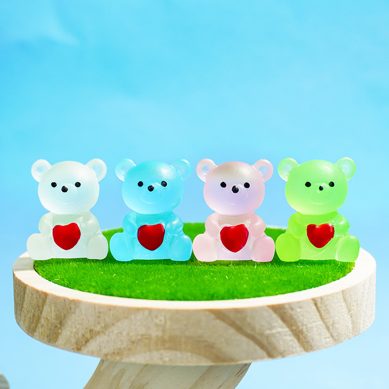 Mini artesanías luminosas dibujos animados amor oso decoración evento regalo diy resina micro paisajismo accesorios