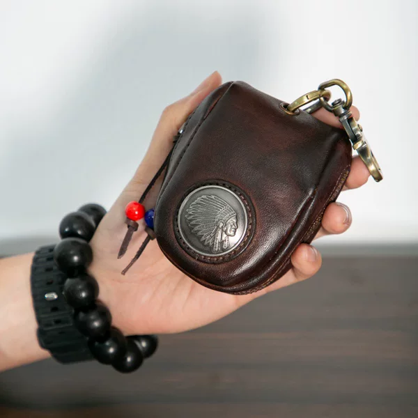 2026 new key case, men's stitched design, retro baseball style, car key case, top-grain leather, headphone case, and coin purse