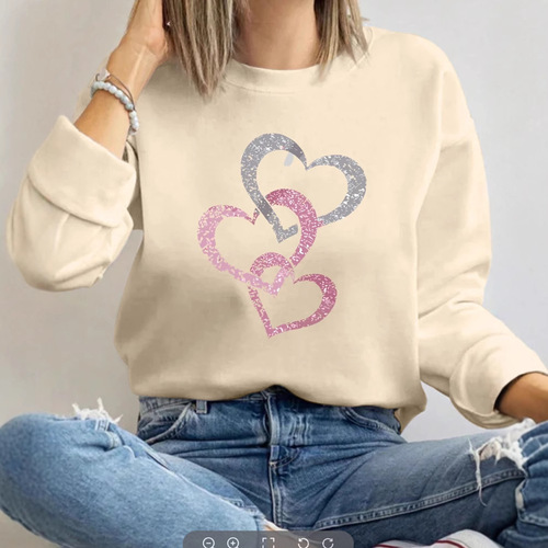 eBay Independent Store Bestselling Women's Top Valentine's Day Heart Print Crewneck Long-Sleeve Sweatshirt