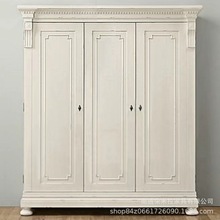 美式实木衣柜白色双开门复古橡木衣橱卧室轻奢雕花衣橱