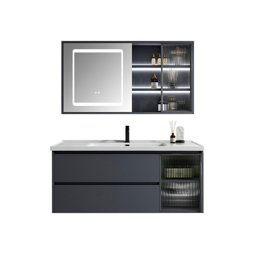 Gu Zhi Bathroom Cabinet Washbasin: Integrated Ceramic & Solid Wood Design, Smart Makeup Mirror Cabinet Combo for the Bathroom