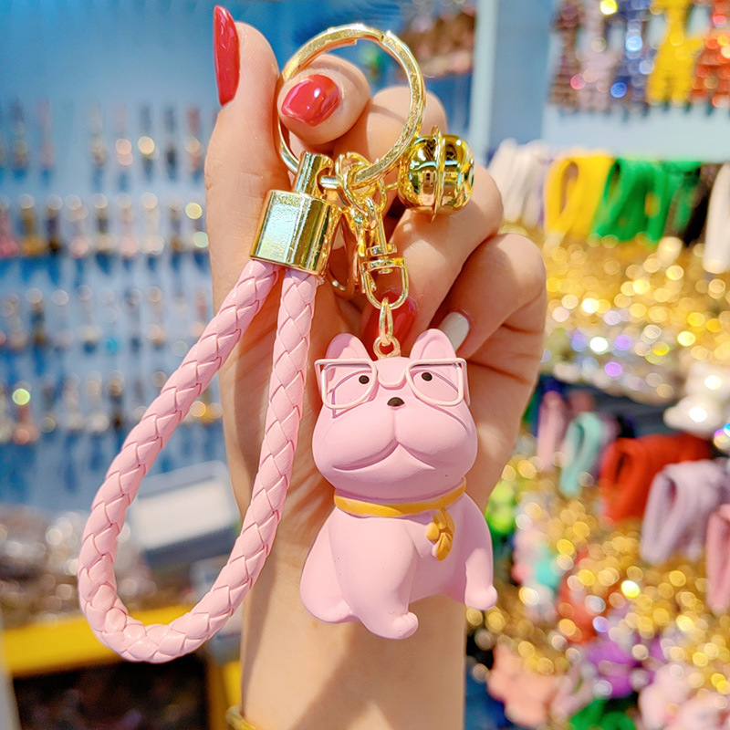 Gafas de resina de dibujos animados método de lucha de perros llavero mujer lindo creativo perro exquisito llavero de coche colgante de bolsa