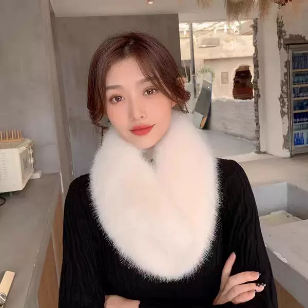 Korean Style Imitation Fur Scarf, Winter Warm Fur Collar, Pure Color Versatile Plush Scarf, Thickeneded Scarf