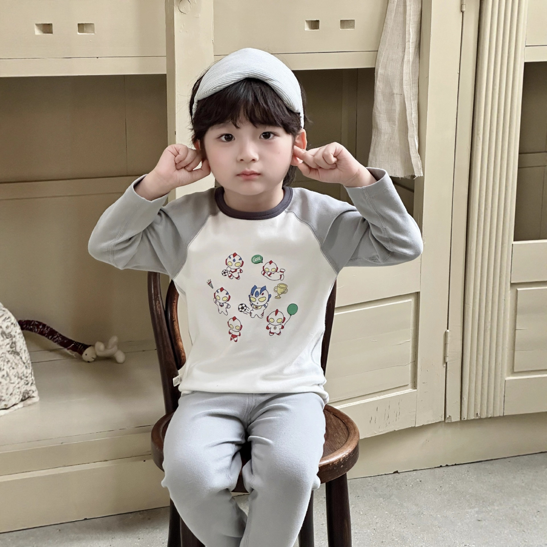 2025 Green Bole Wholesale In-Stock Class a Stretch Cotton Loungewear Simple Thickened Autumn and Winter Children's Pajama Set