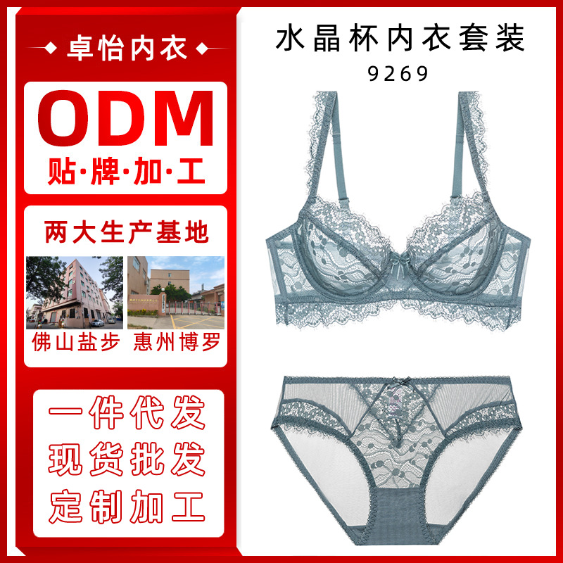 El fabricante procesa ropa interior de verano ultrafina personalizada, ropa interior de mujer de encaje, pecho grande, conjunto de sujetador pequeño, estilo delgado sexy