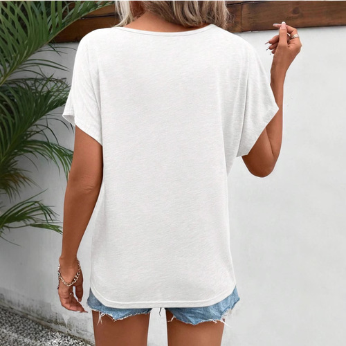 European and American independent online store women's short-sleeved T-shirt, V-neck casual top, thin, elegant, commuter style.