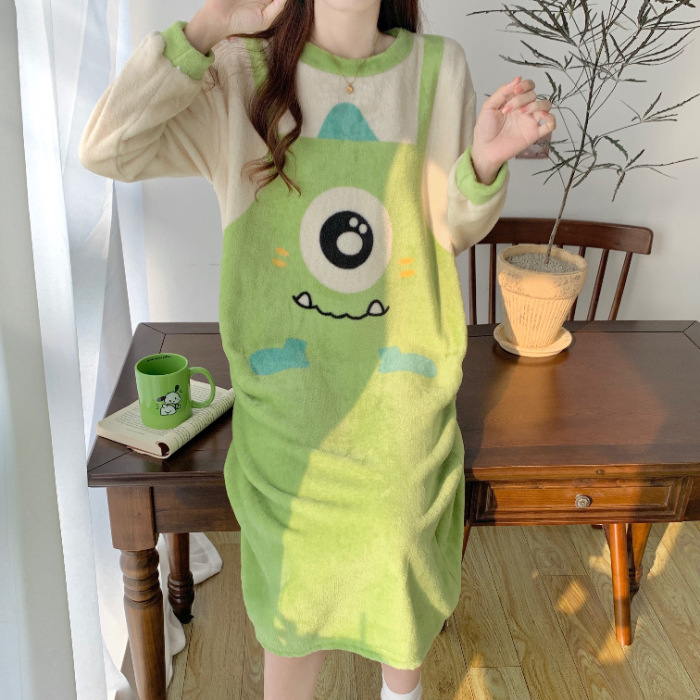 Pijamas de mujeres otoño invierno de franela lindo dibujo animado 2023 nuevo coral de lana gruesa falda cálida ropa para el hogar