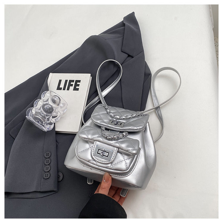 Women's Quilted Chain Mini Backpack Versatile Small Bag_voghion.com