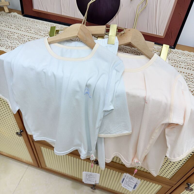 Moon Smart Selection Children's Modal Pajama Set for Summer, Boys and Girls, Three-Quarter Sleeve, Thin Style for Older Kids, Air-Conditioned Home Wear