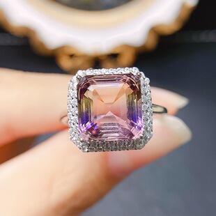 New natural amethyst ring S925 silver inlaid main stone 10*10mm Joker net red explosions women's jewelry wholesale