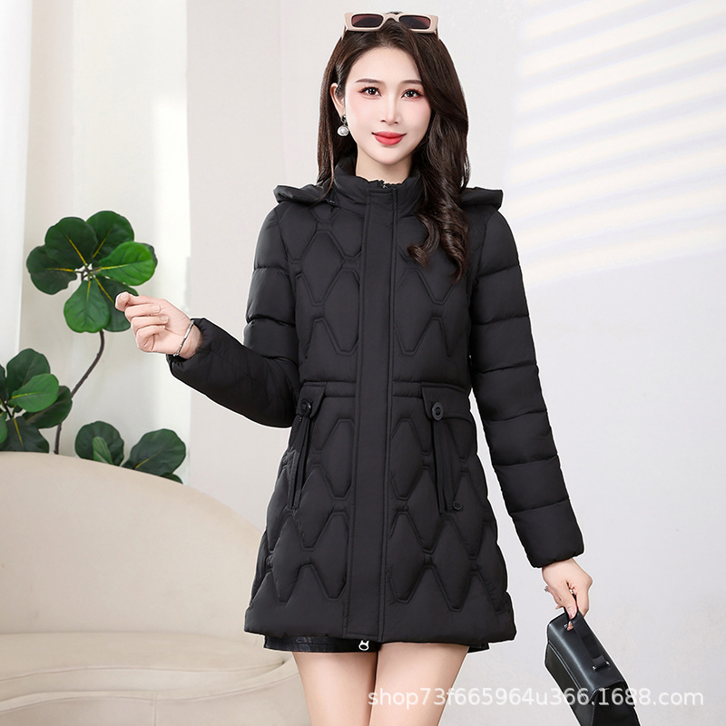 批发可拆帽羽绒棉服女装中长款新款保暖修身显瘦秋冬妈妈棉袄外套|undefined