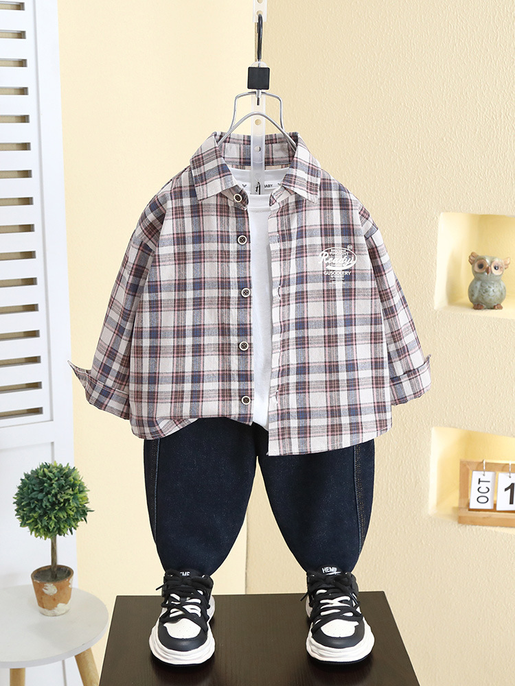 7790 Chaqueta Camisera Moderna y Elegante para Niños, Primavera y Otoño 2026, Nueva Camisa a Cuadros para Niños, Top Informal para Bebés