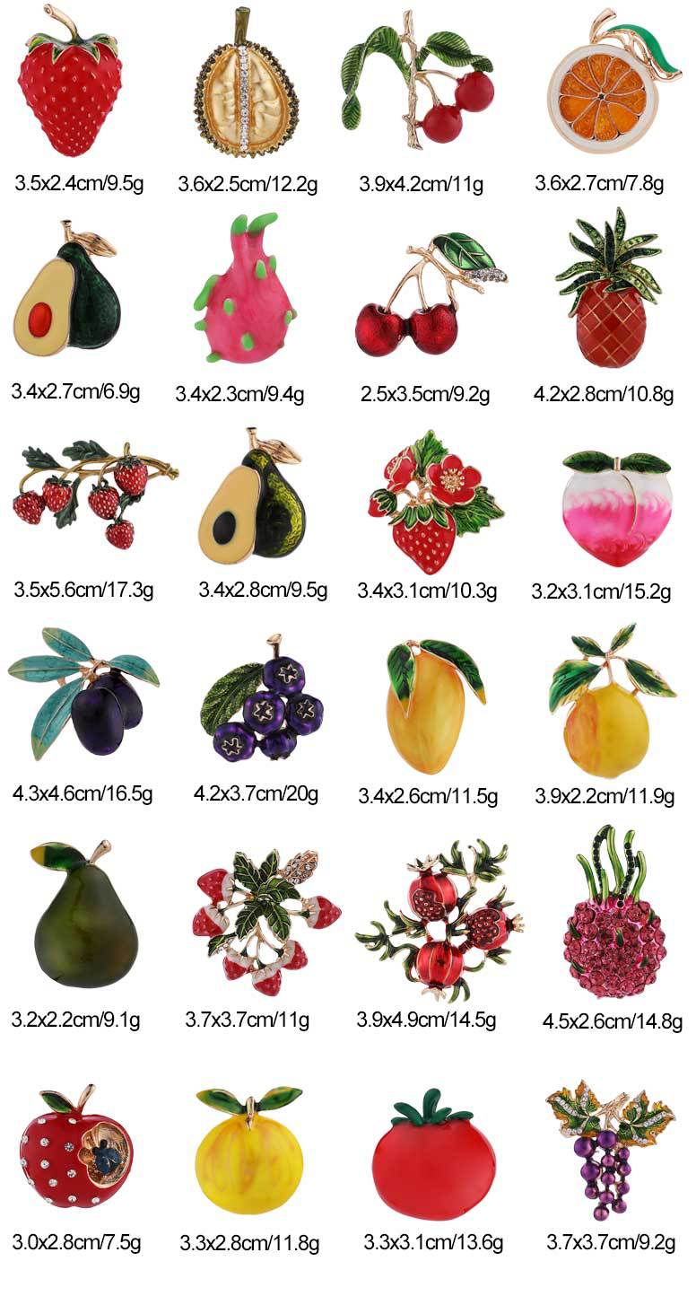 Vrije Tijd Zoet Pin Fruit Patroon Legering Druppelende Olie Galvaniseren Inlay Bergkristal Vrouwelijk Broche display picture 1