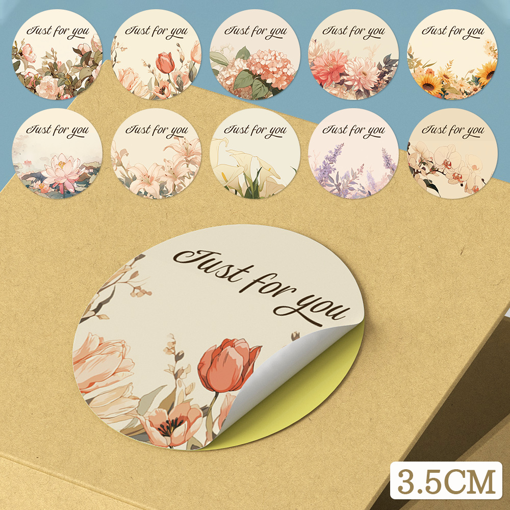 35mm复古圆形赠品贴纸版画Thank you感谢贴花卉封口贴ins小红书