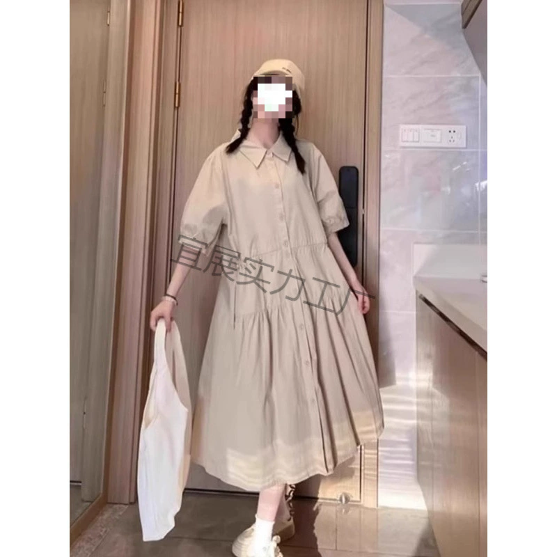 Стильное, универсальное платье средней длины, уменьшающее возраст, больших размеров, летняя корейская версия 150kg года, уникальный дизайн, платье с воротником-поло, свободный крой для женщин.