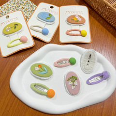 New girl's fabric embroidery flower hair clip children's bangs side fringe BB clip hair accessory set of 2