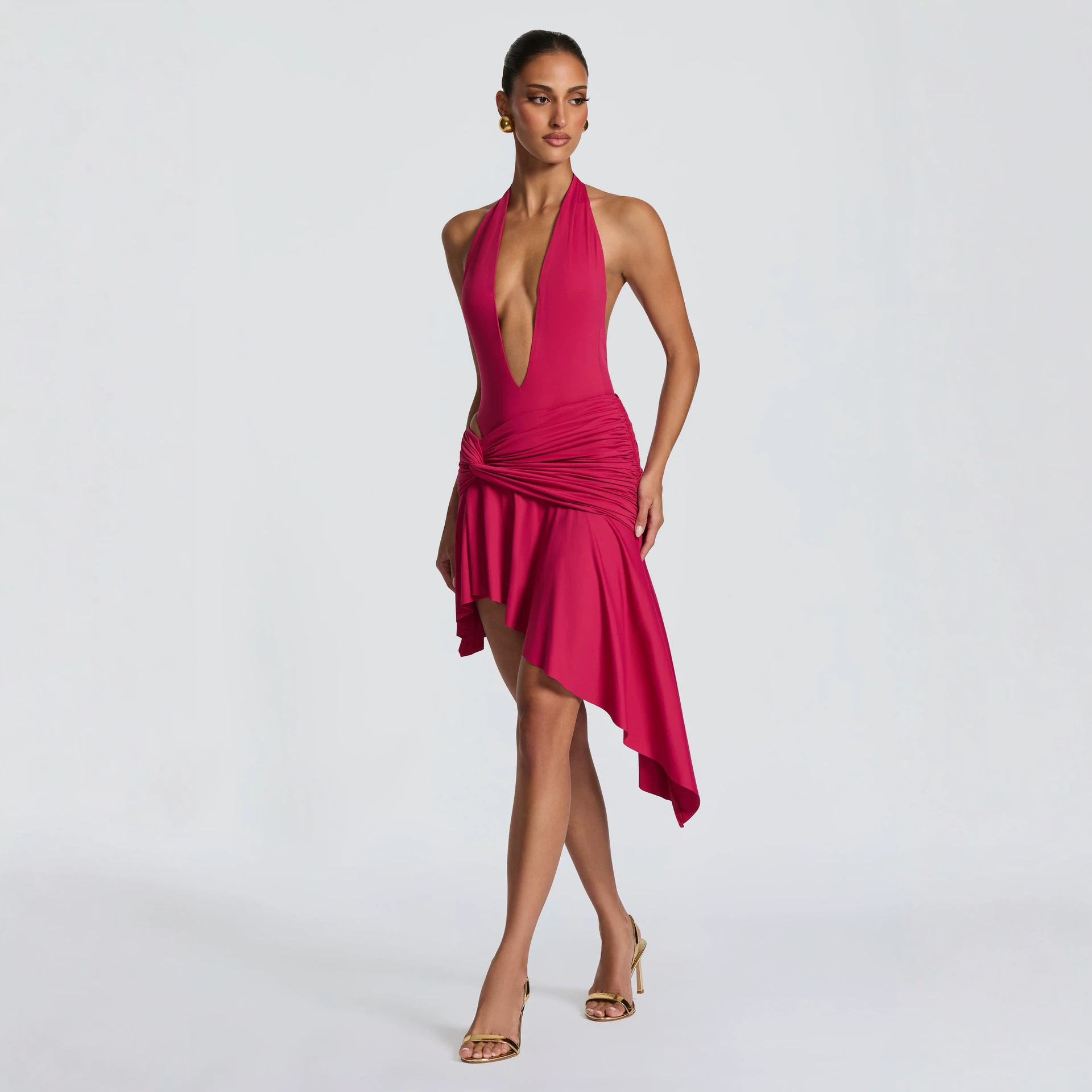2026 Amazon Summer New Sexy Halter Neck Deep V Backless Jumpsuit Fashion Irregular Short Skirt Two-Piece Set