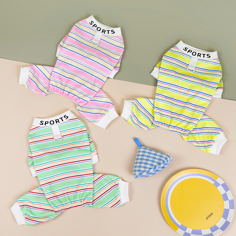 Primavera y verano transpirables cuatro estaciones coloridas rayas deportivas para perros de cuatro patas ropa doméstica para gatos aire acondicionado ropa para perros