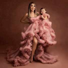 跨境抹胸纱裙母女礼服粉色派对礼服拍照写真走秀演出生日服装家庭